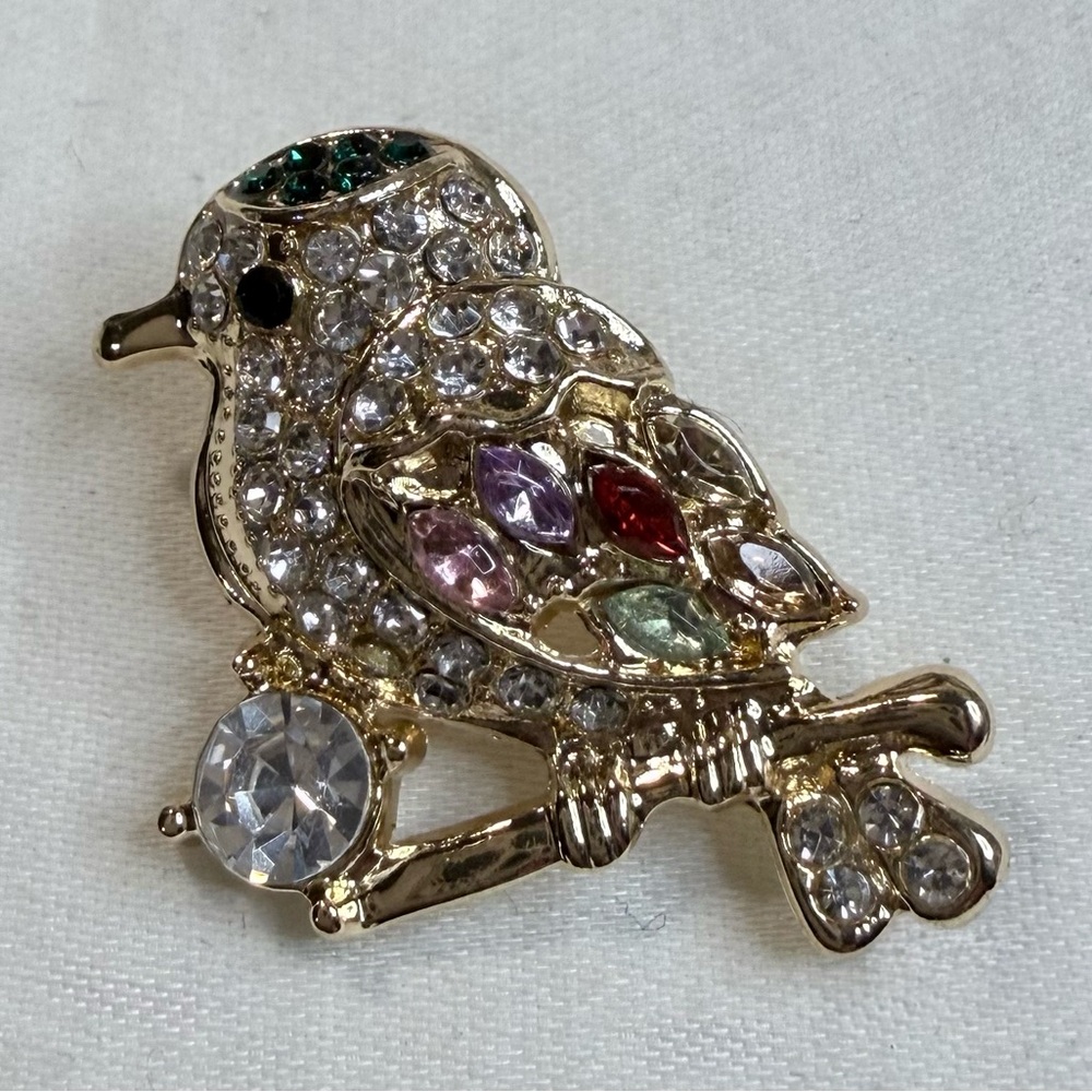 Bejeweled Bird on a Branch Brooch